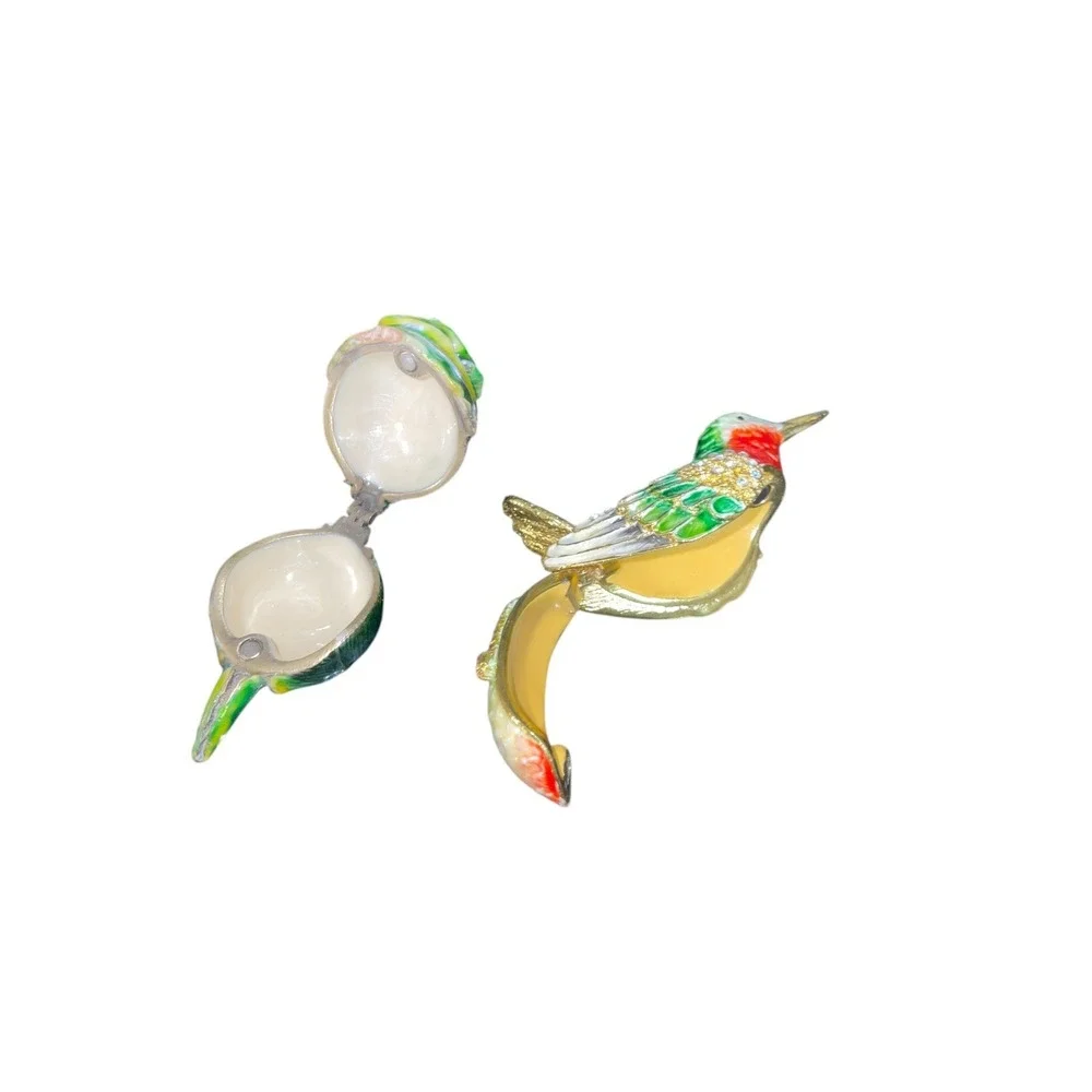 Enamel Trinket Boxes Hummingbird Teapot‎ Bejeweled Mini Boxes Set Of 2